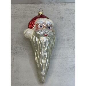 Vtg Made In Poland Blown Santa Icicle Shaped Head Ornament